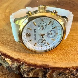 Michael Kors Gold watch with white rubber band
